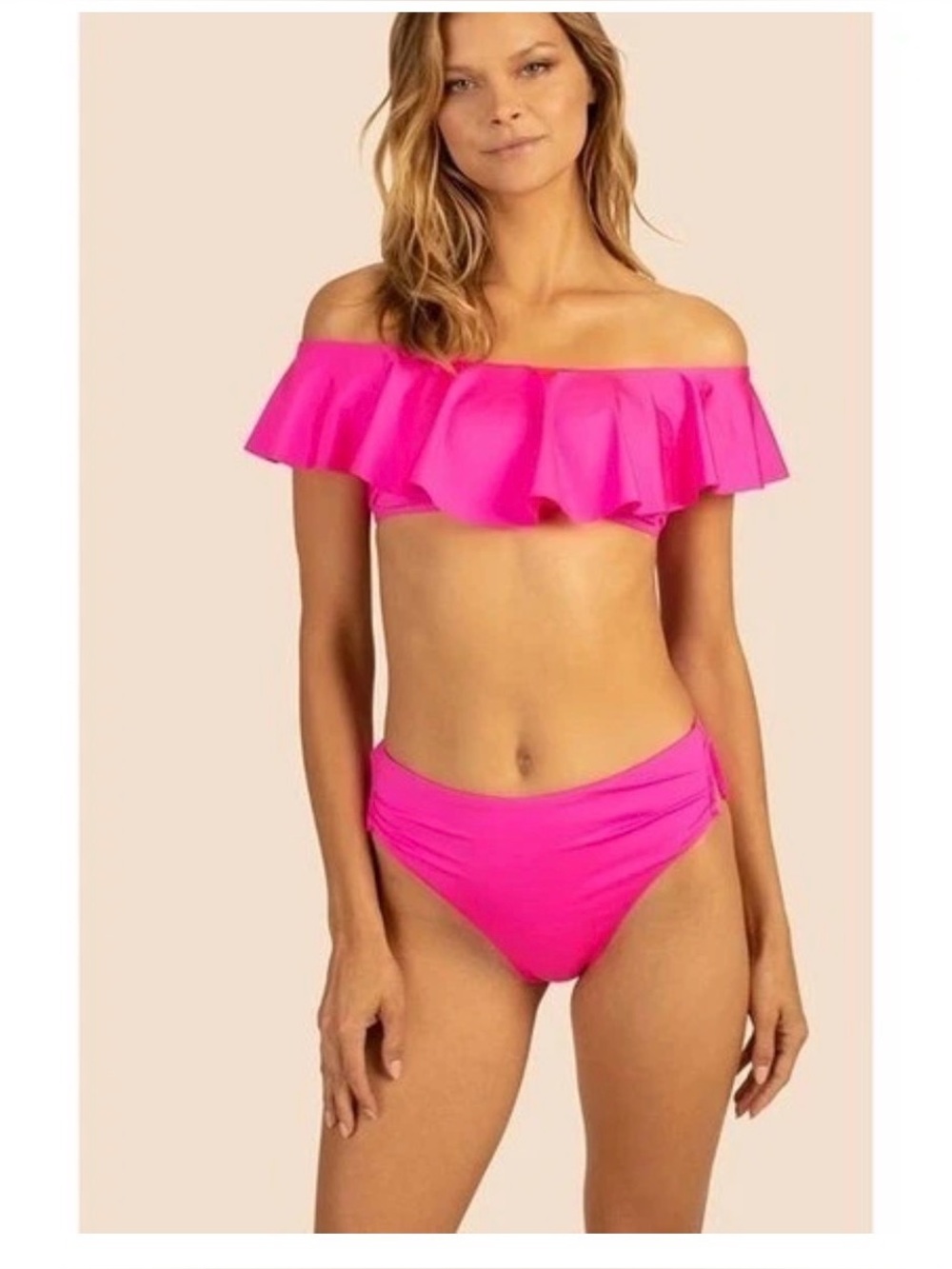 Trina Turk Hot Pink Flounce Off The Shoulder Bikini Set